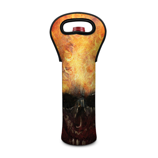 Flaming Demon Skull Print Single Neoprene Wine Tote
