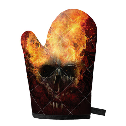 Flaming Demon Skull Print Single Oven Mitt