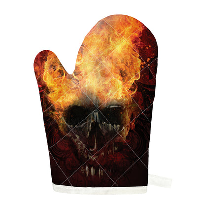 Flaming Demon Skull Print Single Oven Mitt