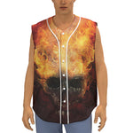 Flaming Demon Skull Print Sleeveless Baseball Jersey