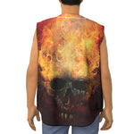 Flaming Demon Skull Print Sleeveless Baseball Jersey