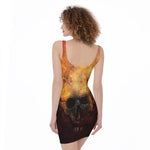 Flaming Demon Skull Print Sleeveless Bodycon Dress