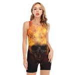 Flaming Demon Skull Print Sleeveless One Piece Swimsuit