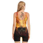Flaming Demon Skull Print Sleeveless One Piece Swimsuit