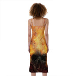 Flaming Demon Skull Print Slim Fit Midi Cami Dress