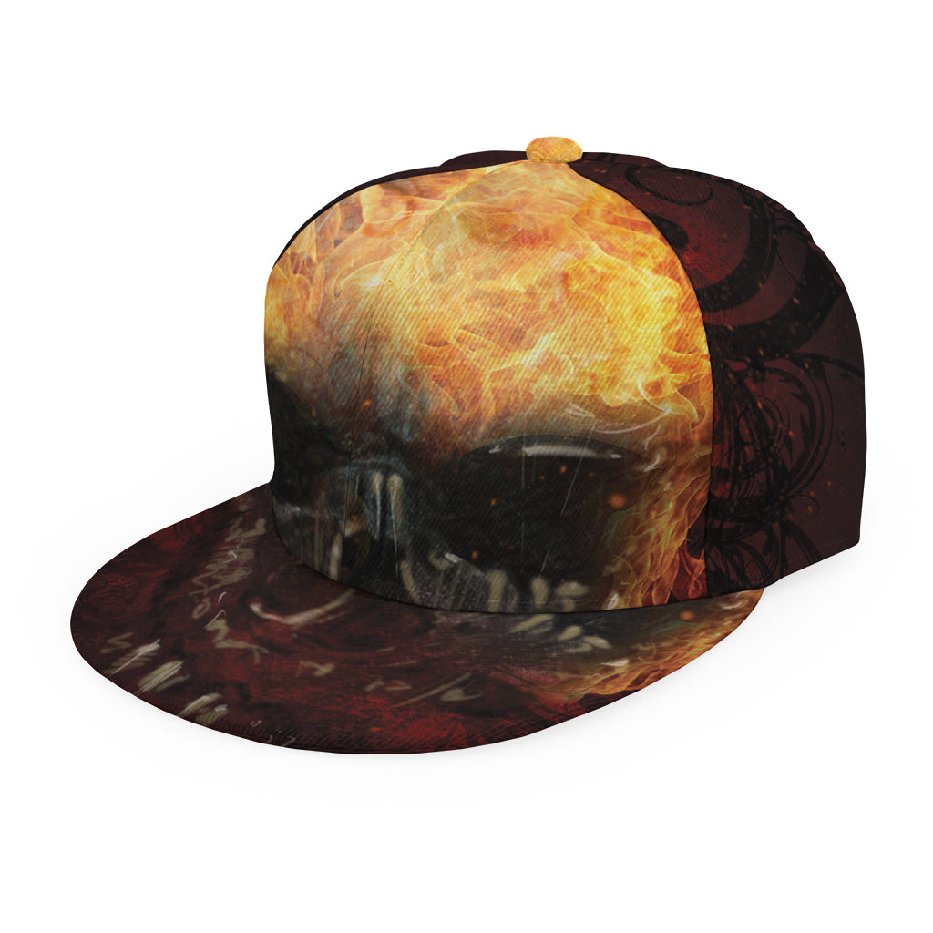 Flaming Demon Skull Print Snapback Cap