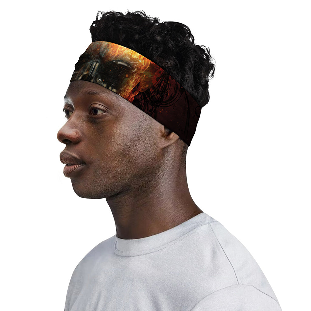 Flaming Demon Skull Print Sports Headband