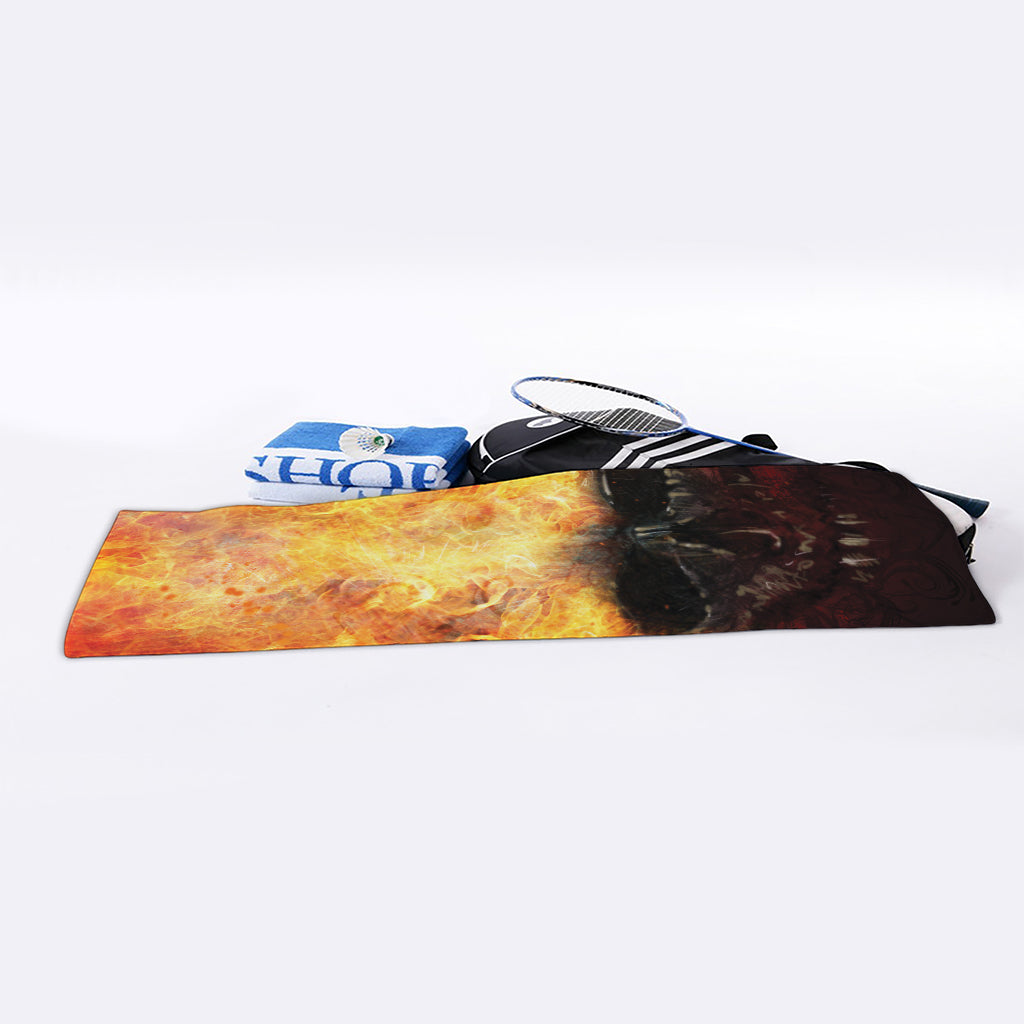 Flaming Demon Skull Print Sports Towel