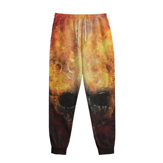 Flaming Demon Skull Print Sweatpants
