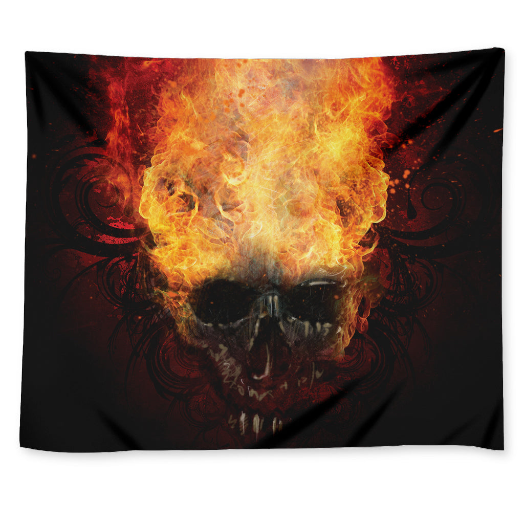 Flaming Demon Skull Print Tapestry