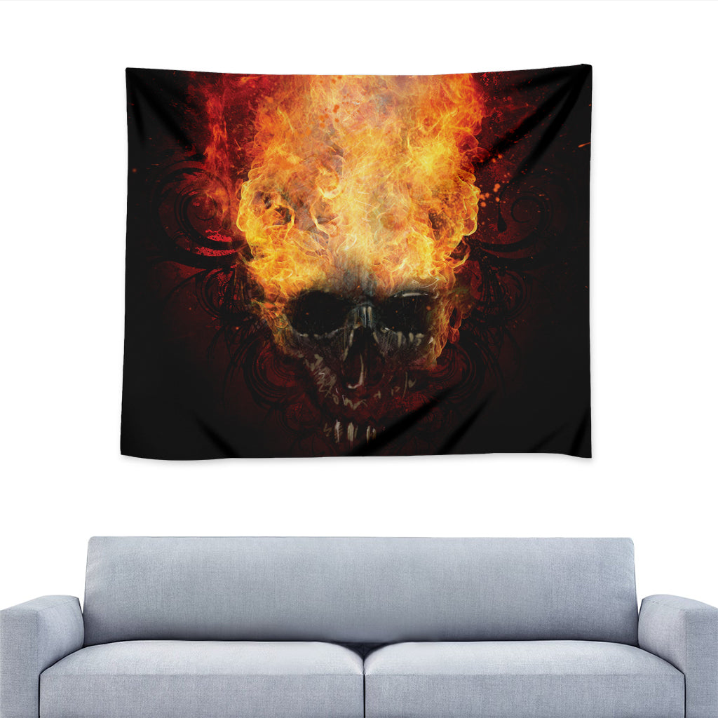 Flaming Demon Skull Print Tapestry