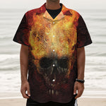 Flaming Demon Skull Print Textured Short Sleeve Shirt