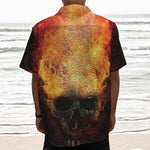 Flaming Demon Skull Print Textured Short Sleeve Shirt