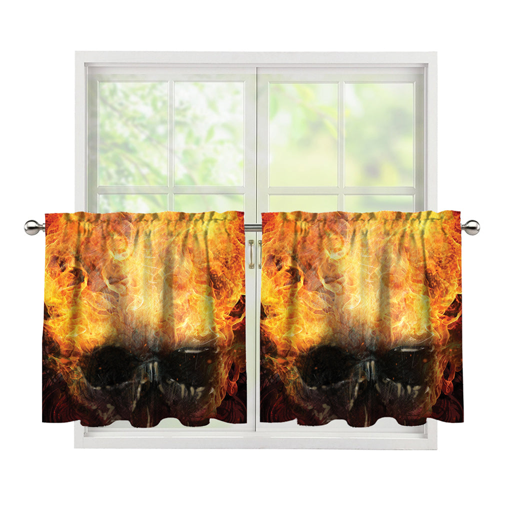Flaming Demon Skull Print Tier Curtains