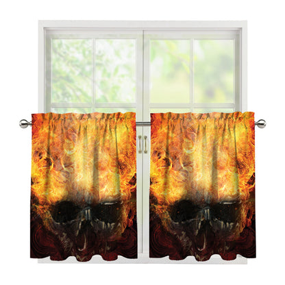 Flaming Demon Skull Print Tier Curtains