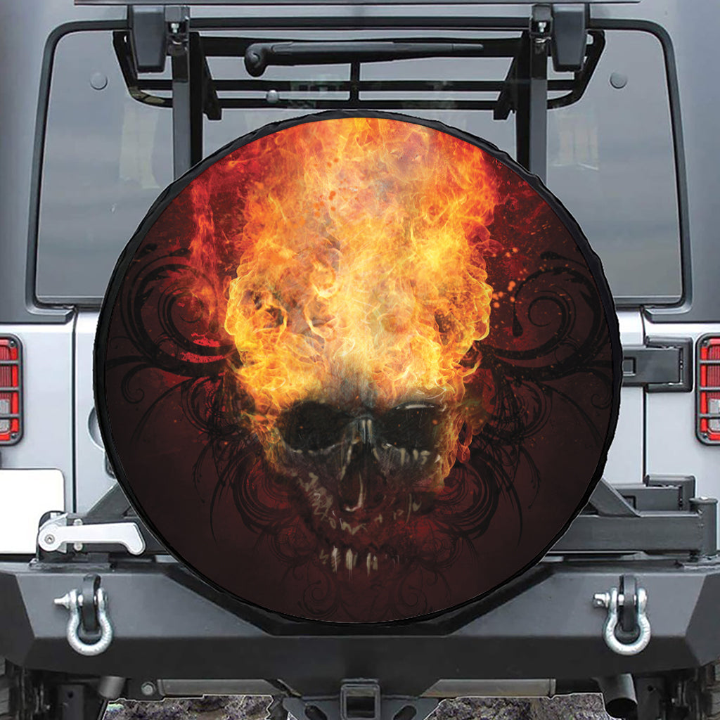 Flaming Demon Skull Print Tire Cover