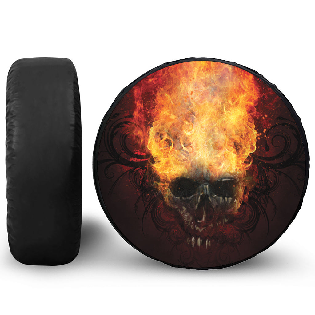 Flaming Demon Skull Print Tire Cover