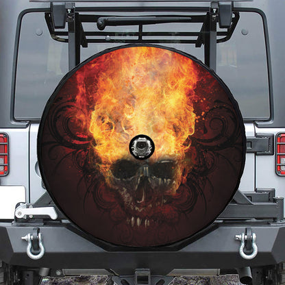 Flaming Demon Skull Print Tire Cover With Camera Hole