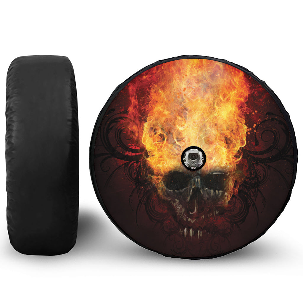 Flaming Demon Skull Print Tire Cover With Camera Hole