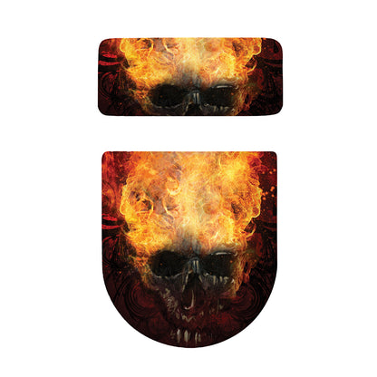 Flaming Demon Skull Print Toilet Lid And Tank Cover Set