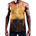 Flaming Demon Skull Print Men's Workout Tank Top
