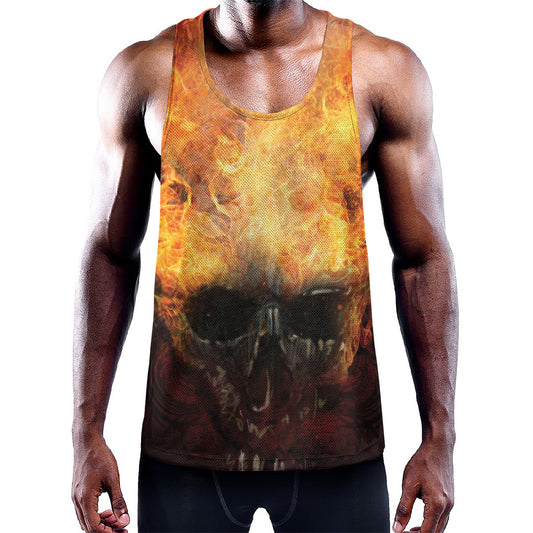 Flaming Demon Skull Print Training Tank Top