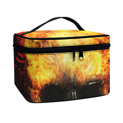 Flaming Demon Skull Print Travel Makeup Bag