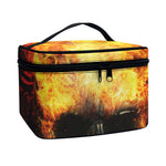 Flaming Demon Skull Print Travel Makeup Bag