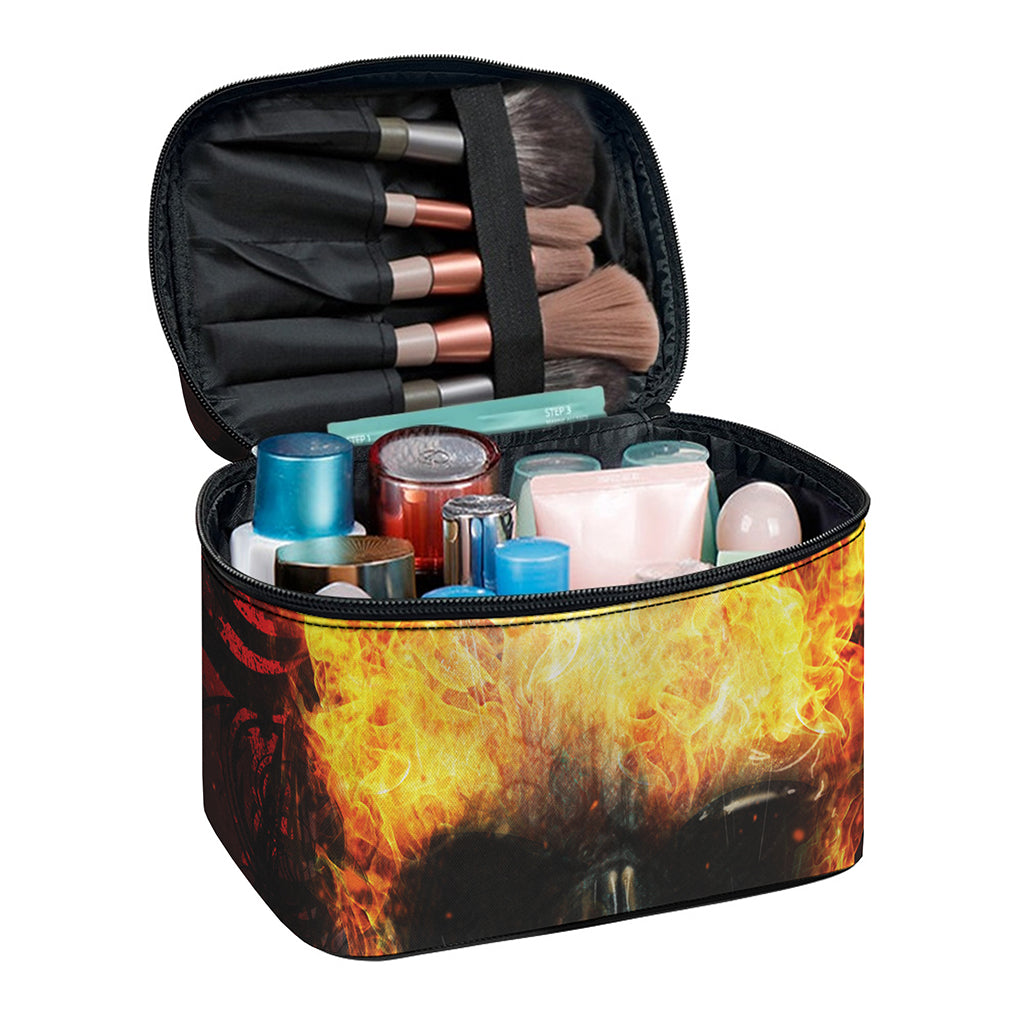Flaming Demon Skull Print Travel Makeup Bag