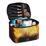 Flaming Demon Skull Print Travel Makeup Bag