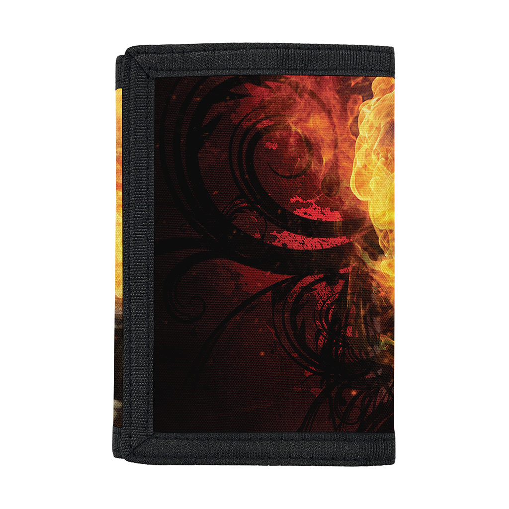 Flaming Demon Skull Print Trifold Wallet