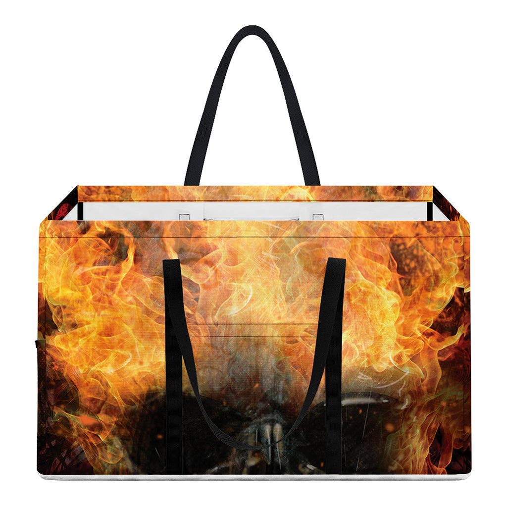 Flaming Demon Skull Print Utility Tote Bag