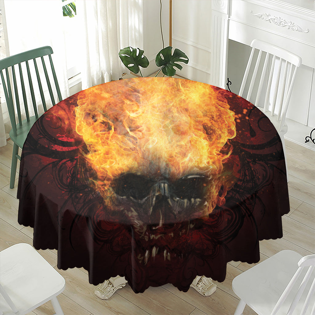 Flaming Demon Skull Print Waterproof Round Tablecloth