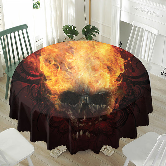 Flaming Demon Skull Print Waterproof Round Tablecloth