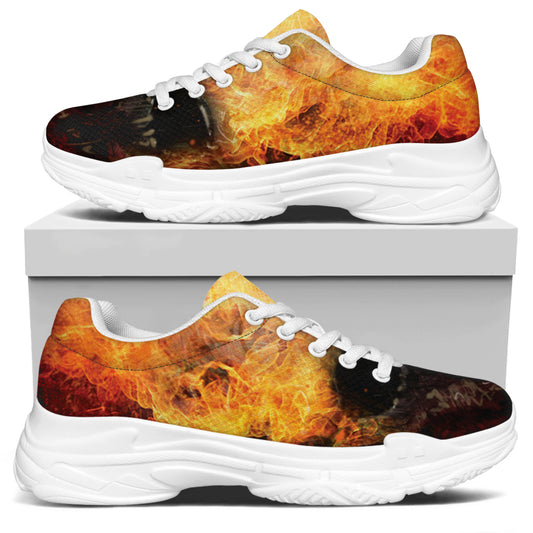 Flaming Demon Skull Print White Chunky Shoes