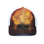 Flaming Demon Skull Print White Mesh Trucker Cap