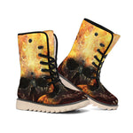 Flaming Demon Skull Print Winter Boots