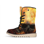 Flaming Demon Skull Print Winter Boots