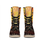 Flaming Demon Skull Print Winter Boots