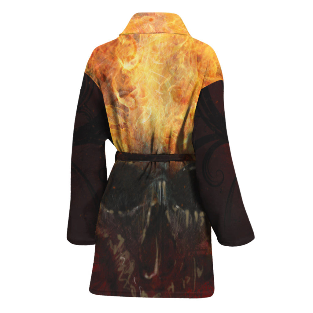 Flaming Demon Skull Print Women's Bathrobe