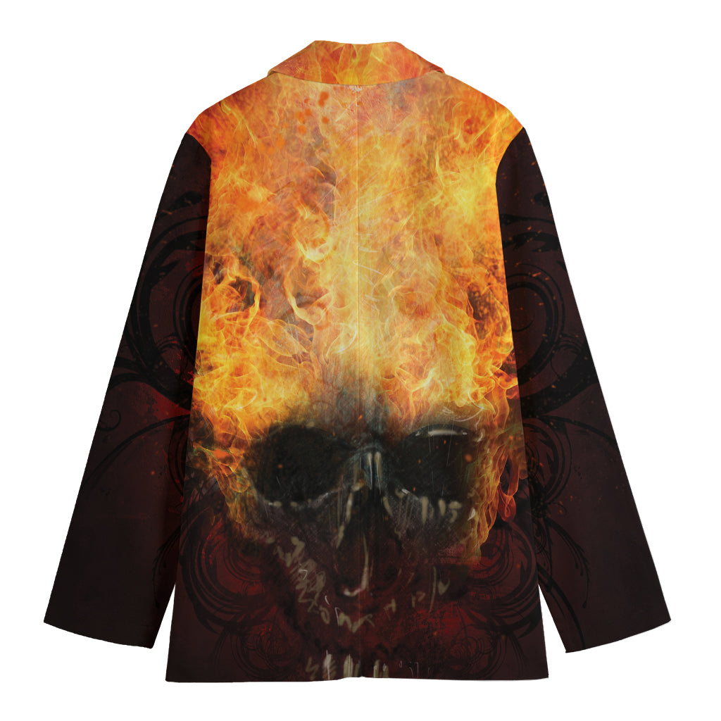 Flaming Demon Skull Print Women's Blazer