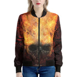 Flaming Demon Skull Print Women's Bomber Jacket