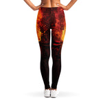 Flaming Demon Skull Print Women's Leggings