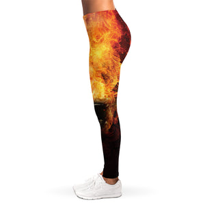 Flaming Demon Skull Print Women's Leggings