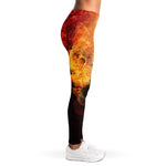 Flaming Demon Skull Print Women's Leggings