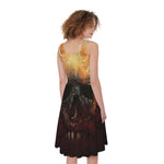 Flaming Demon Skull Print Women's Sleeveless Dress