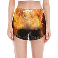 Flaming Demon Skull Print Women's Split Running Shorts