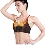 Flaming Demon Skull Print Women's Sports Bra