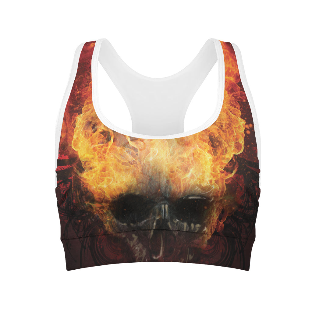 Flaming Demon Skull Print Women's Sports Bra