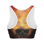 Flaming Demon Skull Print Women's Sports Bra